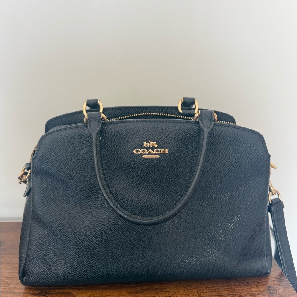 Coach Black Leather Satchel with Gold Accents